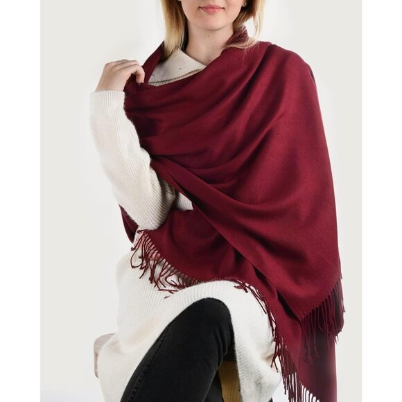 Women Wine Red Pashmina Shawl Wraps Cashmere Feel Winter Scarf Soft Warm Blanket - Picture 5 of 7
